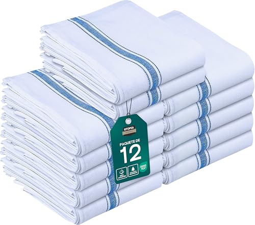 Utopia Towels - Paño de Cocina 200 gsm [12 Piezas - 38 x 64 cm] 100% Algodón, Paños de Cocina Reutilizables, Super Absorbentes y Lavables a Máquina (Azul)