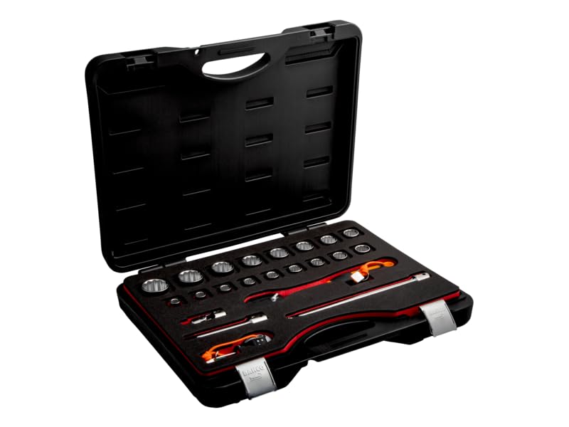 Coffret de douilles 1/2" métriques et embouts hexagonaux pour serrage mécanique 22 pièces
