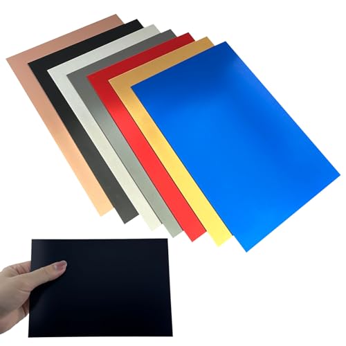 Image of 14Pcs Mixed Anodized Aluminum Sheets 5 inch x 7 inch x 1 /32 inch (0.8mm), 2 of Each: Black, Golden, Silver, Gray, Red, Blue, Rose-Gold, Corrosion-Resistant for Laser Engraving & DIY Crafting