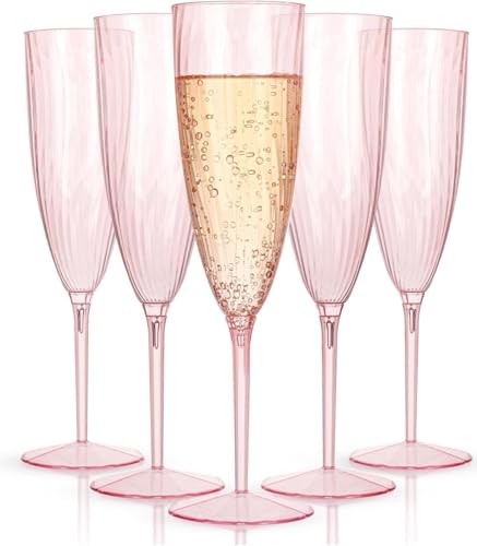 WDF 36PCS Pink Plastic Champagne Flutes - Disposable Glasses for Halloween
