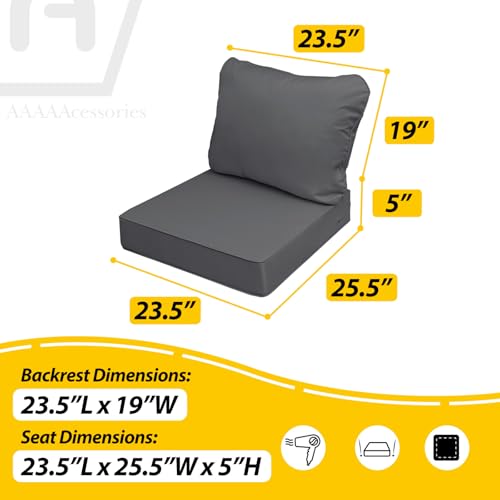 Image of AAAAAcessories Outdoor Seat Cushions for Chairs, Fade-Resistant, Waterproof Patio Furniture Replacement Cushions, 23.5 inch x 25.5 inch x 5 inch + 23.5 inch x 19 inch, Dark Gray