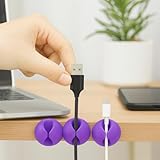 Cable Clips Cord Holder,3Pcs Adhesive Silicone Cable Organizer for Desk Wire Management, Single Slot Cable Clip for Charging Cable, Home Office Car Use,Purple