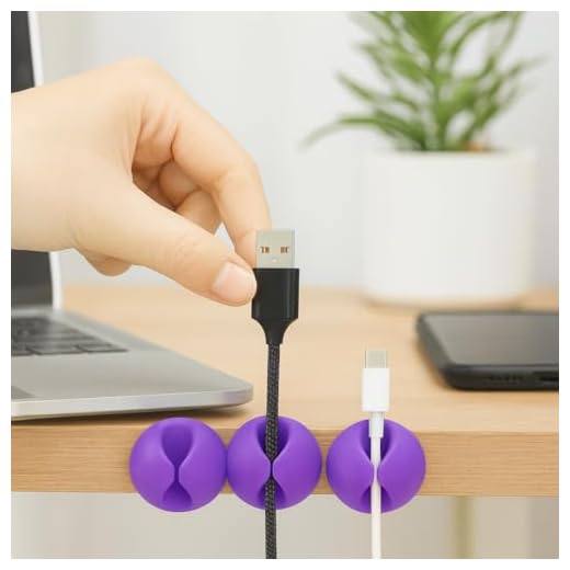 Cable Clips Cord Holder,3Pcs Adhesive Silicone Cable Organizer for Desk Wire Management, Single Slot Cable Clip for Charging Cable, Home Office Car Use,Purple