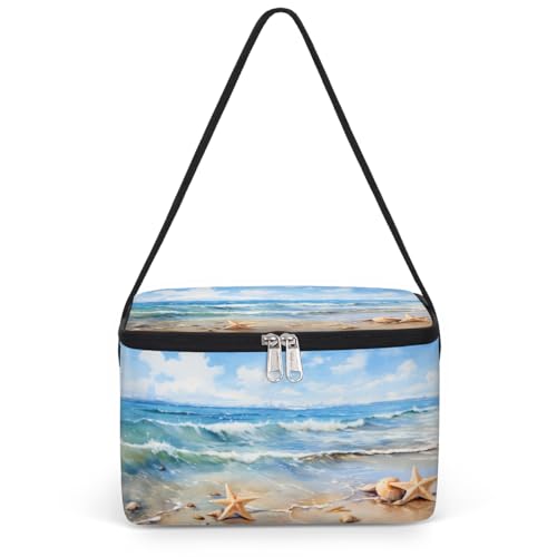 GzLeyigou Starfishes Lunch Bags for Women Men 9 Cans, Hot & Cold Food Delivery Bag Insulated Grocery Bag Insulated Lunch Box Summer Beach Starfish Cooler Bag for Office Work Picnic Beach