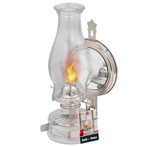 KOTARBAU® lampe à pétrole en verre avec miroir en nickel - Lanterne vintage pour camping - Accessoires