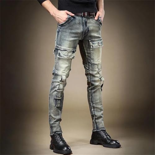 Men's Winter Classic Vintage Ripped Patchwork Jeans Casual Comfort Stretch Small Legs4