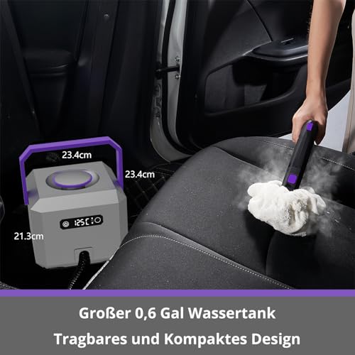 GROBELL Steam Cleaner Dampfreiniger: 1.650 W, Aufheizzeit: 60 s, jederzeit nachfüllbar, Tank: 2.2 l, Handdampfreiniger für Zuhause, Bad, Fliesenfugen, Fußboden, Bodenreinigung, Und Mehr. Grey