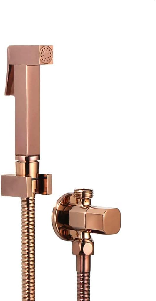 Bidet Spray Set, Rose Gold Brass Square Bidet Bathroom Hand Shower Bidet Toilet Sprayer Hygienic Shower Bidet Tap Wall Mounted Bidet Faucet Set,B