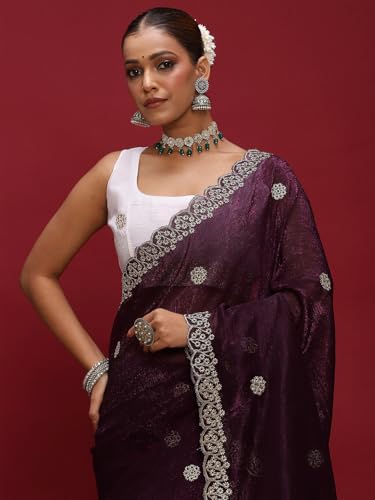 Image of AKHILAM Women's Tissue Embellished Saree With Unstitched Blouse Piece (RANI4701 RN Parent)
