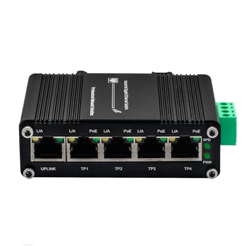 5-Port PoE Gigabit Ethernet Switch –Mini Industrial Unmanaged Network Switch with 12–48 VDC Input,DIN-Rail/Wall Mount, Plug & Play,Ideal for CCTV IP Cameras