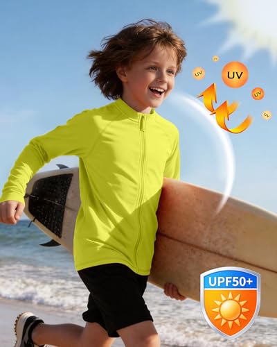 Image of Roadbox UPF 50+ Boys Zip Up Rash Guard Kids Long Sleeve Swim Shirt