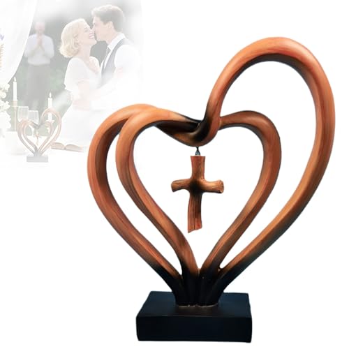 Escultura de cruz de resina con corazones para regalo de aniversario