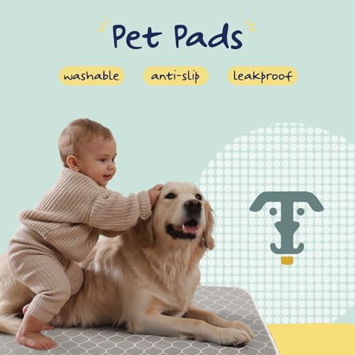 Image of Katziela Washable Pet Pads (2 Pack 48in x 48in)Super Absorbent Waterproof Reusable Dog Pee Pads for Dogs Washable Puppy Pads for Potty Training Housebreaking Washable Pee Pads for Dogs White Stitching