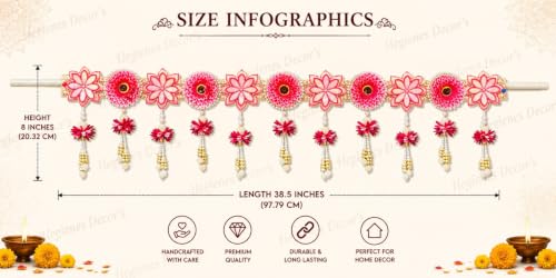 Image of Premium Handmade Artificial Flower Door Toran for Main Entrance | Pink Floral Pearl Hanging with Decorative | Traditional Wall & Door Decor for Home, Pooja Room | 38.5 Inch