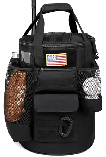 XINTREY Baseball Bucket Bag 6 Gallon Tactical Baseball Coaches Bag Softball Bucket Cover Organizer with Padded Seat for Balls Bat Gloves Scoreboards (Black)