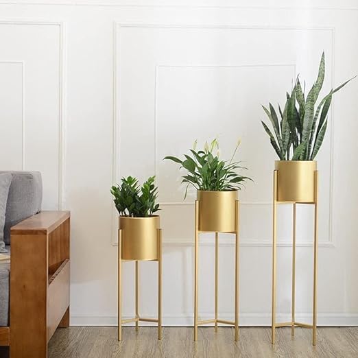 Indo Art Collection Antique Modern Design Metal Floor Plant Stand with Planter Pot, Tall Indoor, Set of 3, Gold (B0D913H3ZD) Amazon Price History, Amazon Price Tracker
