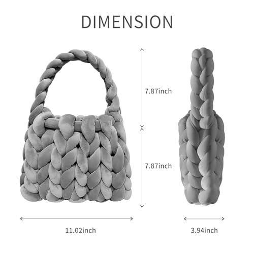 Wklouyhe Woven Bags For Women Woven Handbag Handmade Totes Shoulder Bag Trendy Purse Gift For Women Grey thumb #1