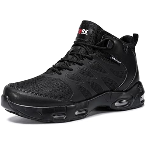 LARNMERN Men Non Slip Boots Restaurant Service Breathable Mesh Waterproof Outdoor Shoes Slip Resistant Work Ankle Boot Chef Zapatos Trabajo Casual Hiking Sneakers (Black,11.5) Cover