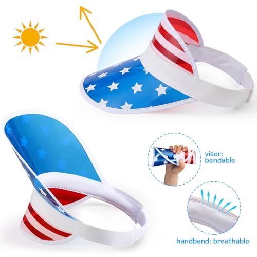 Image of Vabean American Flag Visor 4th of July Hat UV Protection Plastic Patriotic USA Visor Cap for Women Men Beach Accessories