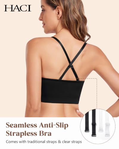 Image of HACI Strapless Bra No Underwire Padded Seamless Wireless Multi-Way Everyday Bandeau Tube Top for Women
