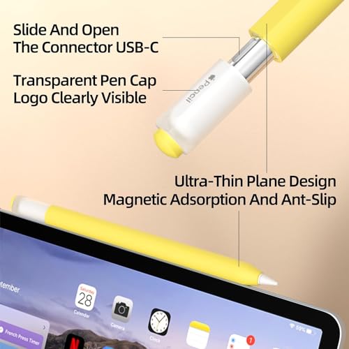 Image of Pencil Case for Apple Pencil (USB-C) 3rd Generation Silicone Protective Cover Sleeve, Supports Magnetic Attachment 3rd Gen (Yellow)