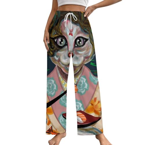 Pantalon de pyjama femme chat japonais en taille S avec poches latérales