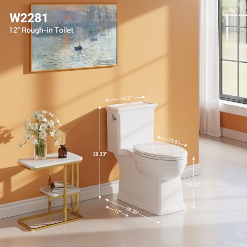 Image of One-Piece Ceramic Toilet with PP Cover, Comfort Height, CUPC Certified, Side Flush 1.28GPF, Durable Classical Elongated Bathroom Toilet