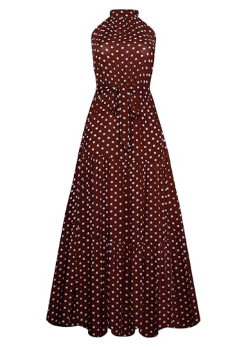 Robe longue d'été avec taille ceinturée et dos nu à col haut
