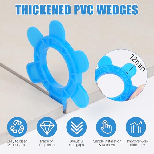 100 Pcs Reusable Hexagon Tile Spacers 1–5mm, 6 Sizes in 1 Large 6.7cm Plastic Tile Leveling Shims, Colour Coded Gap Clips for Wall & Floor Tiling, Fast Removal (Blue) by HRGGN - Image 4