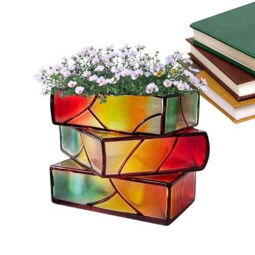 Vaso a forma di libro, impilabile, colorato, divertente, 15 x 15 cm, design compatto, robusta decorazione da giardinaggio per amanti dei libri, casa, ufficio e appassionati di piante