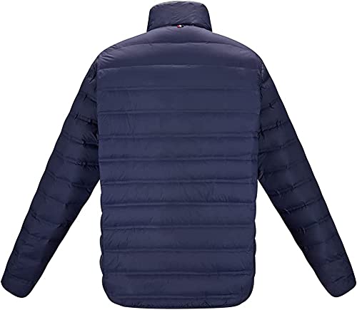 Image of Mens Thin Puffer Coat With Pocket Portable Standing Collar Duck Down Winter Coat Lightweight Windproof Heat Retaining (Navy, X-Large)