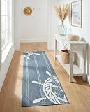Rugs.com - Outdoor Coastal Rug – 8 Ft Runner Navy Blue Indoor/Outdoor Rug – Weather-Resistant Runner for Patios, Decks, Porches, and Outdoor Spaces