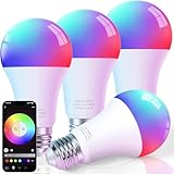 FRIDEKO HOME LED Smart Light Bulbs - Wi-Fi & Bluetooth Light Bulbs, Color Changing Light Bulb Compatible with Alexa and Google Assistant, A19 E26 RGBTW Light Bulb, 800LM (4 Pack)