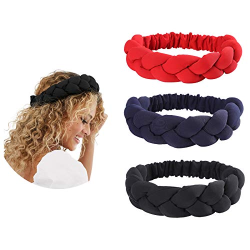Sponge Braided Cloth Padded Headband - AWAYTR Spanish Vintage Style Alice Hair band Matador Headband (red+navy blue+black)