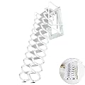 Folding Loft Ladder,11.5FT 12 Steps Wall Mounted Attic Ladder Attic Extension Ladder Retractable 1000LB Heavy Duty Al-Mg Alloy Pulldown Telescoping Ladder with Handle?23.6x27.6 Frame Size,White?