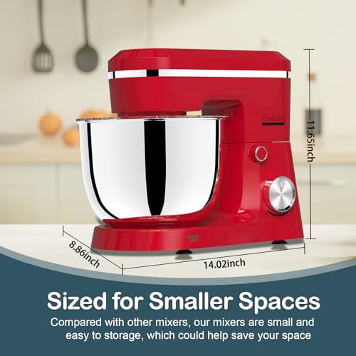 Image of Household Stand Mixer with 6.5 Quart Bowl, Electric Food Mixer 10+p Speeds 660W, Kitchen Tilt-Head Bread Dough and Cake Mixers with Dough Hook, Whisk, Beater, Splash Guard and Egg Separator (Red 1)