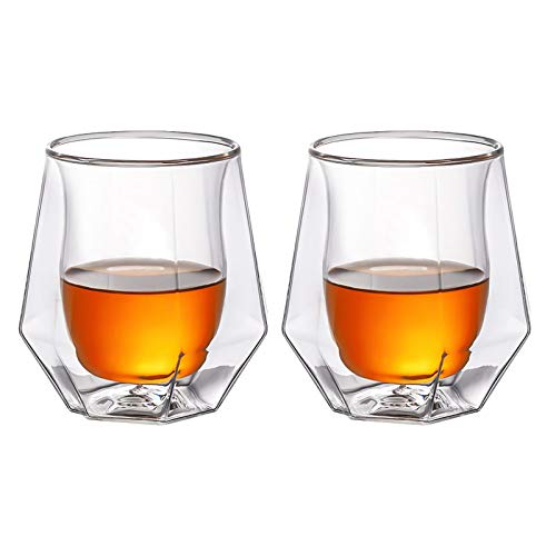 Whiskey Glasses Set of 2 - Hand Blown Double Walled Glass With Premium Gift Box Unique Whisky Tumblers Scotch Rocks Glasses Perfect for Scotch Bourbon and Old Fashioned Cocktails