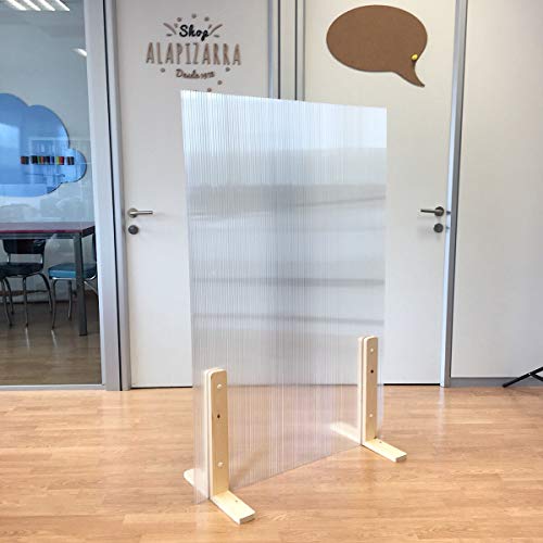 Mampara protección separadora gran estabilidad (PEANAS COLOR NOGAL, 100 X 150 CM). Separación para peluquerías hoteles fábricas oficinas puestos de trabajo bares comercios