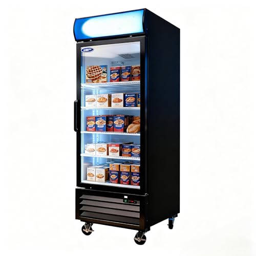 27" Commercial Upright Freezer with 1 Glass Door, 20 Cu.Ft Display Freezer, -8~-1℉, Reach-in Fan Cooling Freezer with 4 Shelves & LED Top Panel for Restaurant Diner Bar, ETL Approved