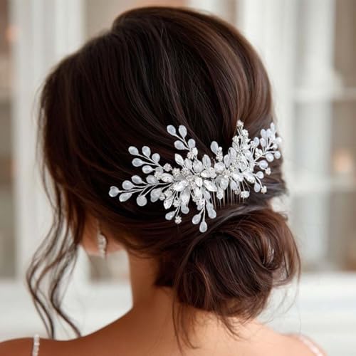 Unicra pettine per capelli da sposa d'argento strass Pezzo di capelli da sposa Accessori per capelli di cristallo per donne e ragazze