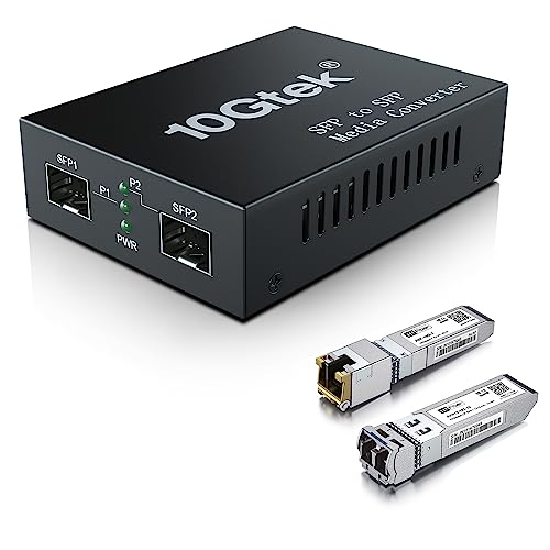Image of 10G SFP+ Media Converter, Dual SFP+ Port, Fiber to Ethernet Converter with 10GBase-T and 10GBase-LR Module, Support CAT6.a /7 and Sinle Mode LC Fiber Cable, SMF, 1310nm, up to 10km