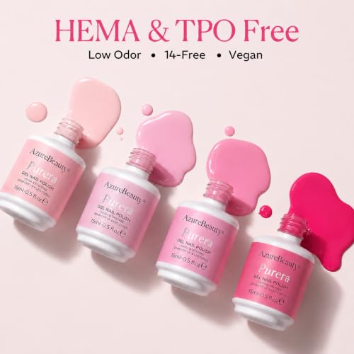Image of AZUREBEAUTY 6 Colors 15ml HEMA Free Pink Purera Gel Nail Polish Set, Same Color Bottles, Soak Off UV LED Gel Polish Kit Nail Art for DIY at Home Manicure Salon Gift, Neon Light Bright Baby Pink