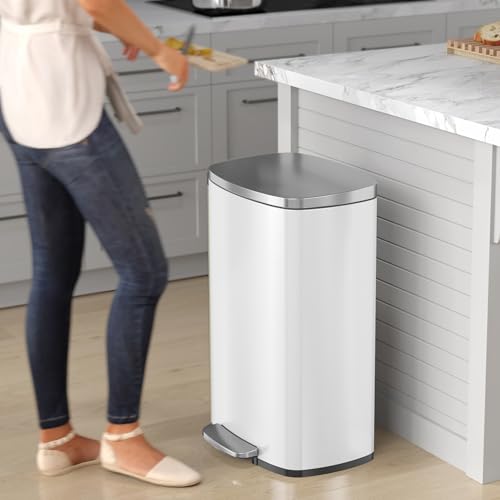 iTouchless SoftStep 50 Liter / 13.2 Gallon White Stainless Steel Step Kitchen Trash Can, Soft-Close Lid, AbsorbX Odor Filter & Removable Inner Bucket, Slim Rectangular Pedal Recycling Bin, Home Office - Thumbnail 2