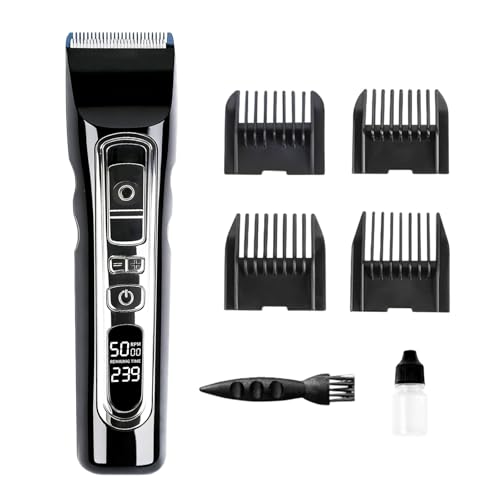 Image of Professional High-Power Hair Clipper for Men, Silent Motor Hair Trimmer, Digital Display, Adjustable Speed & Gears, Ceramic Blade, 4 Limit Combs (3-12mm), 3H Runtime, Quick Charging