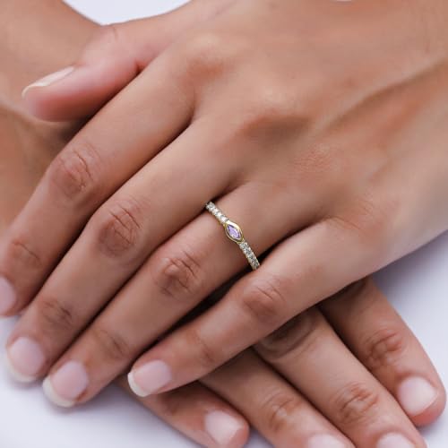 Bezel Set Stackable Wedding Ring Band for Women Marquise Cut Simulated Birtstone & Round Lab Created Moissanite In 14K Gold Plated Sterling Silver Jewlery (0.50 Cttw)3