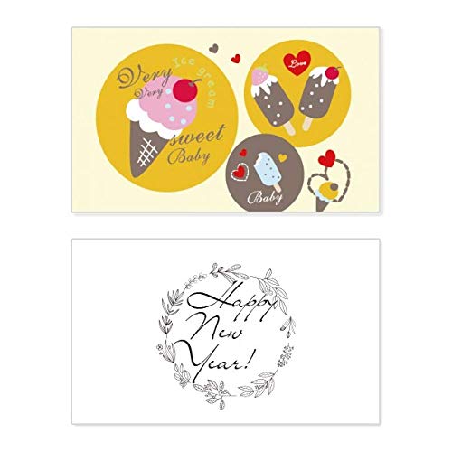 Tarjeta de año nuevo Cherry Heart con felicitación en inglés Sweet Ice Cream para dedicatorias
