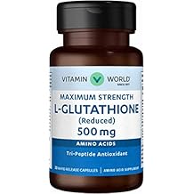 Vitamin World L-Glutathione 500 mg. Reduced 30 Capsules, Amino Acid, Antioxidant Support, Rapid-Release, Gluten Free