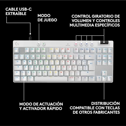 Teclado US INTL Logitech G Pro X TKL Rapid con cable e interruptores analógicos magnéticos RGB 7