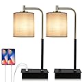 Mafeiyan Set of 2 Touch Control Table Lamp 3-Way Dimmable Bedside Nightstand Lamp with USB Type C Port 1 AC Outlet Desk Lamp with Fabric Shade for Bedside, Office, Dorm(2 Bulb Included)