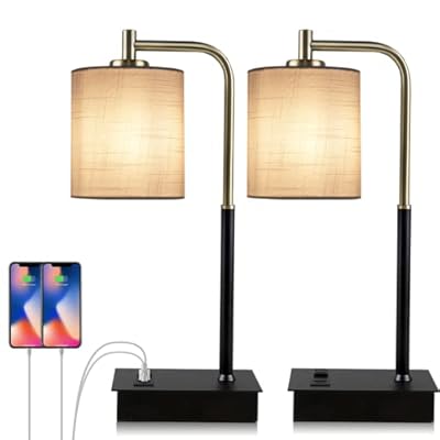 Mafeiyan Set of 2 Touch Control Table Lamp 3-Way Dimmable Bedside Nightstand Lamp with USB Type C Port 1 AC Outlet Desk Lamp with Fabric Shade for Bedside, Office, Dorm(2 Bulb Included)